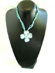 Designer shell jewelry wholesale, Three stringed blue beaded necklace with sea shell pendant in shape of flowe