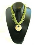 Custom sea shell pendant jewelry wholesale, Olive green colored necklace with circular shell pendant 