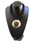Fashion bali jewelry distributor supplies Circular shell pendant with heart shape design in center held by beaded necklace
