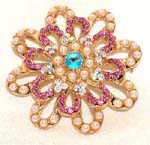 Cz stone jewelry wholesale accessory shop. Fashion brooch with colored cz gemstones in petal design