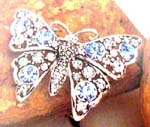 Womens jewelry accessory wholesale gift wear. Beautiful silver plated butterfly brooch with light blue and clear cz gemstone inlaid in wings
