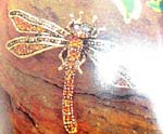 Online jewelry brooch retail store supplies Gold plated dragonfly designed fashion pin inlaid with amber and clear cz stones throughout body and wings