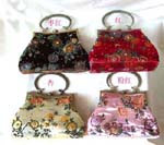 Designer handbag fashion wholesale outlet distributes Beautiful satin style handbag with colored flower design