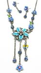 Costume jewelry set wholesale company. Stylish earring and necklace jewelry set with silver plated chain and royal blue rhinestones