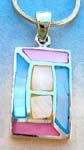 Fine crafted wholesale jewelry shop. Silver plated pendant with cream, pink, and blue mother of pearl gems 