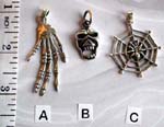 Halloween fashion jewelry wholesale manufacturer distributes, bone and web designed sterling silver pendan