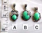Designer precious gem jewelry distrbution factory. Green turquoise gemstone inlaid in silver leaf designed decor, pendant necklace